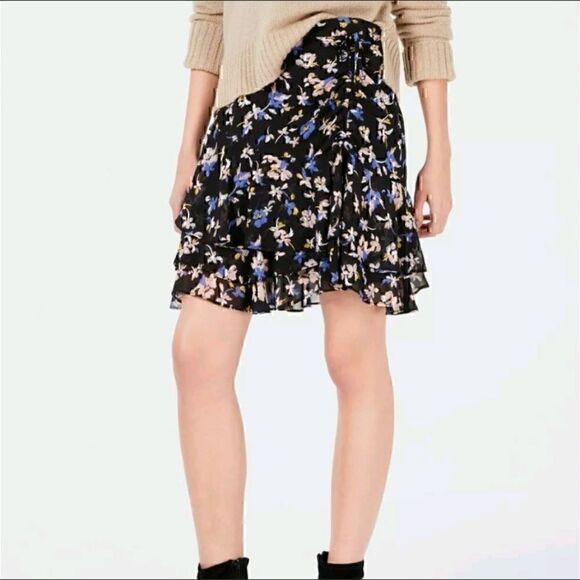 NWT Bar III Floral Print Ruffle Hem Skirt Dizzy Petal Womens Size 14 NWT - Picture 1 of 6